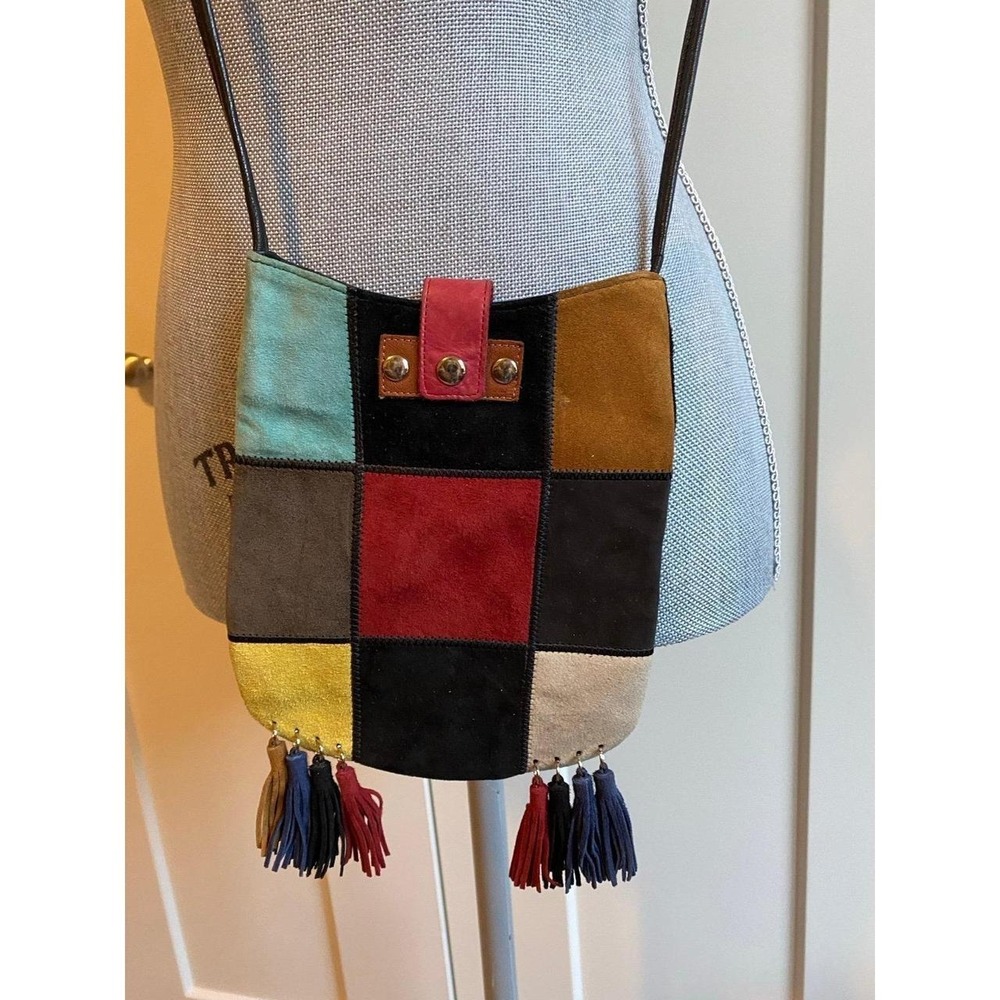 Merino Australia Purse Small Suede Crossbody Wearable Art Fringe Y2K Boho Sku1